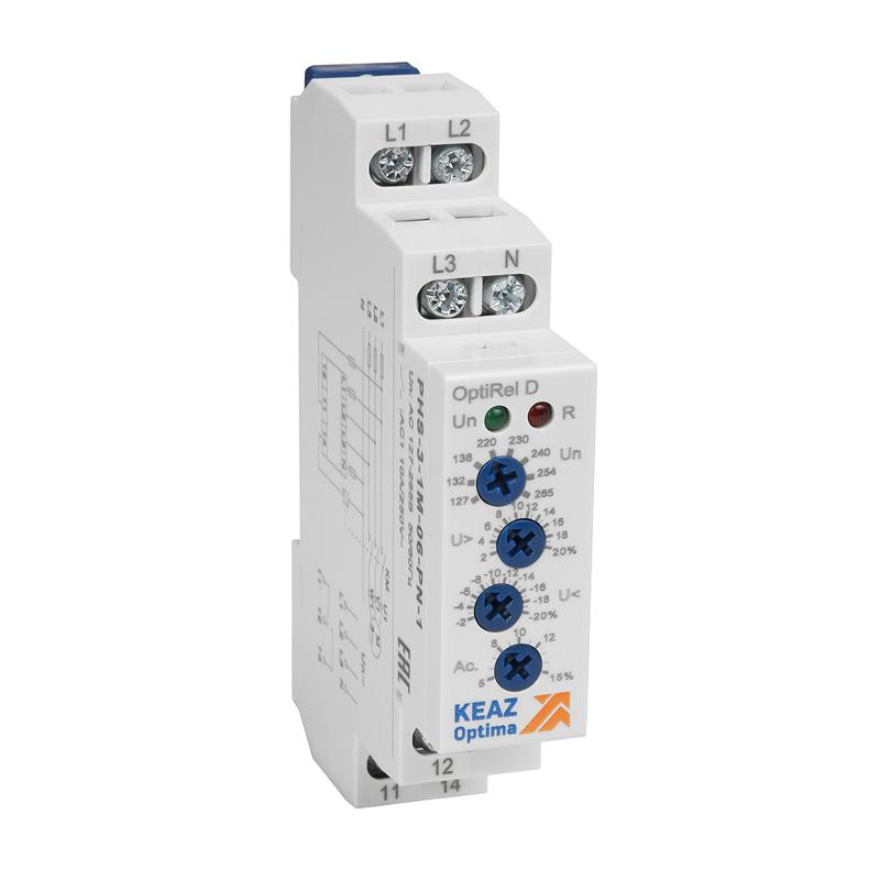 Реле контроля фаз OptiRel D PHS-3-1M-06-PP-2 повышенного/пониженного настр асимметрии 3Ф 2СО | 332000 | КЭАЗ — КЭАЗ (Курский электроаппаратный завод)