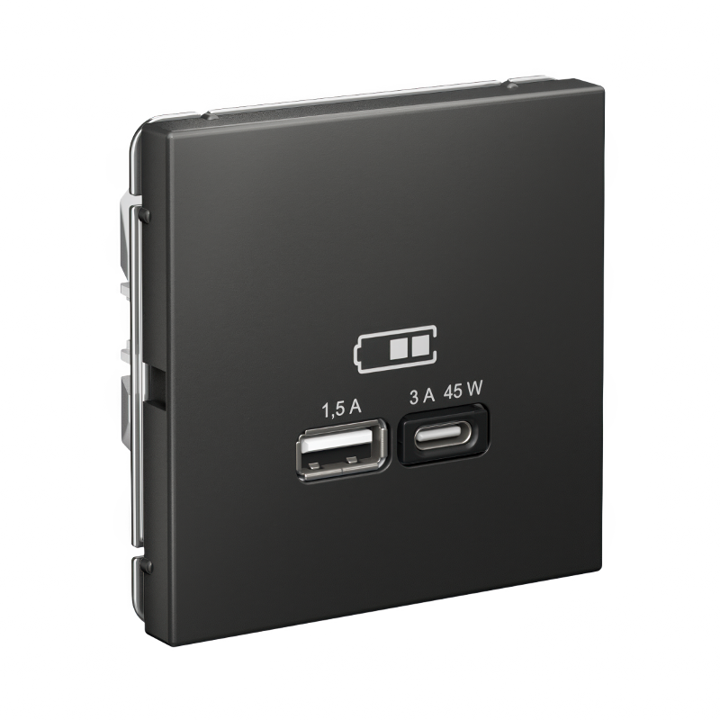 ArtGallery Базальт Розетка USB A + тип-C 45Вт высокоскор.заряд. QC, PD, механизм | GAL001429 | SE — миниатюра 2