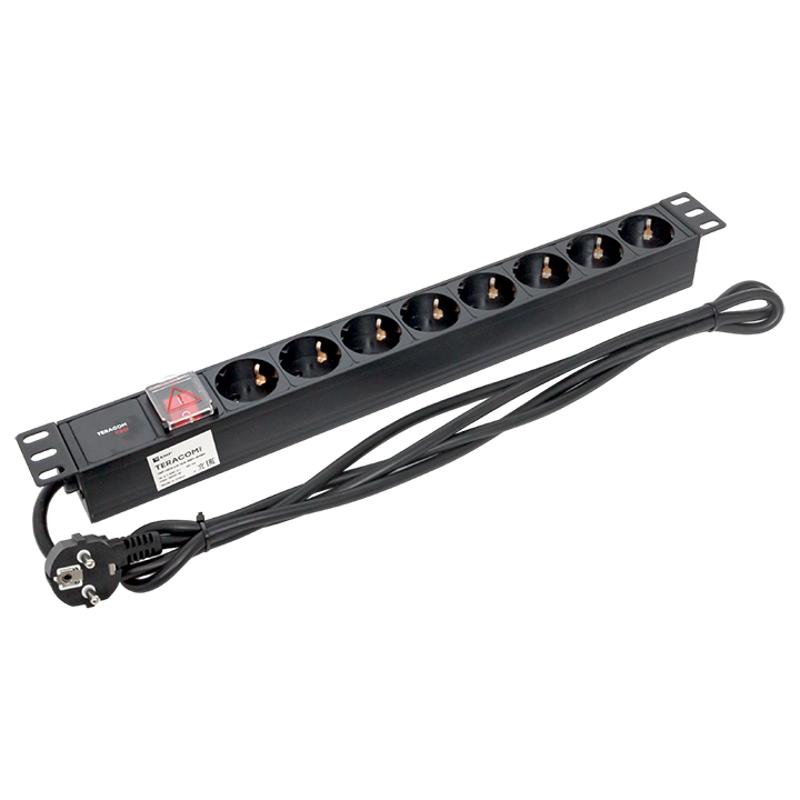 Блок розеток PDU TERACOM PRO 19" 1U 16А/250В 8 розеток Schuko 2 метра сечение 3x1,5 мм2 | TRP-HPD-LS-16A-8SH-2MSH | EKF — миниатюра 10