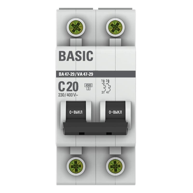 Выключатель автоматический двухполюсный ВА 47-29 20А C 4,5кА Basic | mcb4729-2-20C | EKF — миниатюра 2