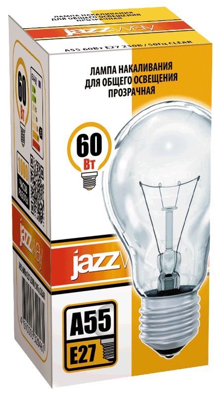 Лампа накаливания ЛОН  40Вт Е27 240В A55 clear (Б 230-40-5) | 3326623 | Jazzway — миниатюра 2
