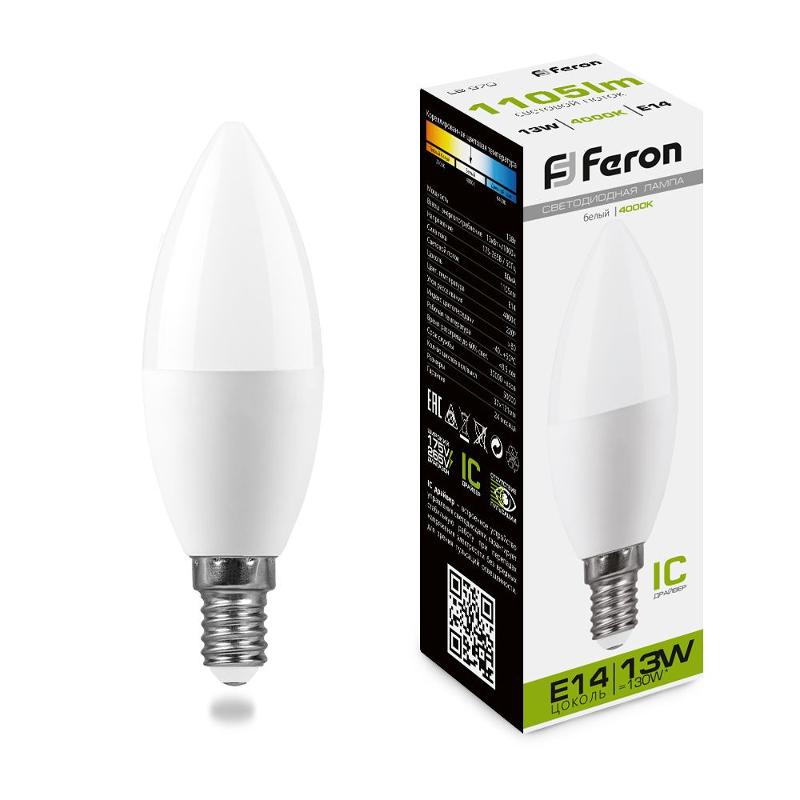 Лампа светодиодная, (13W) 230V E14 4000K С37, LB-970 | 38108 | FERON — Feron