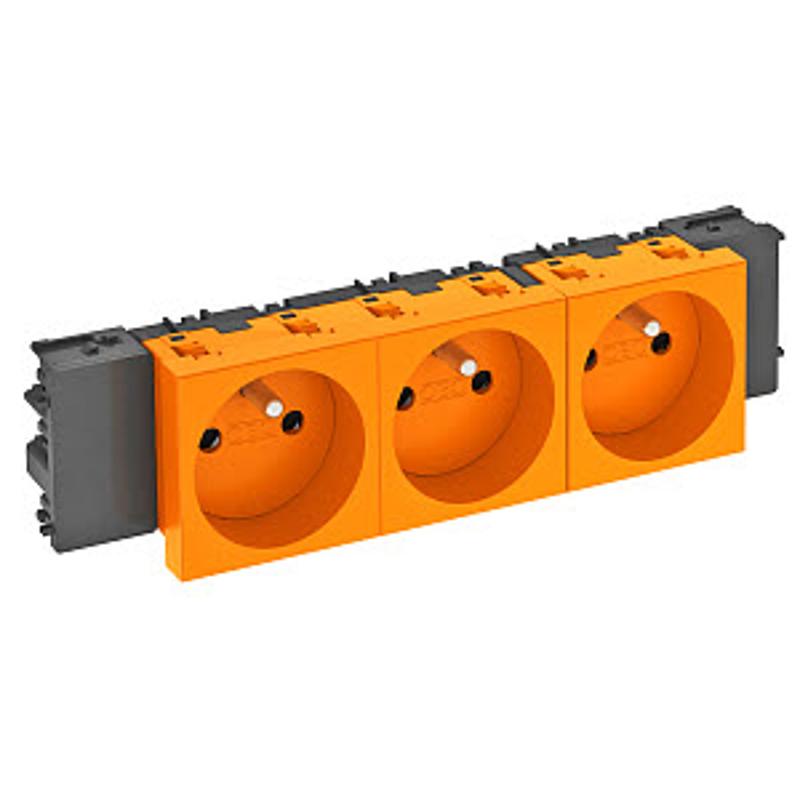Розетка тройная 0° Modul45connect франц. стандарт, 250 В, 16A (оранжевый) (STD-F0C ROR3) | 6120574 | OBO Bettermann — миниатюра 2