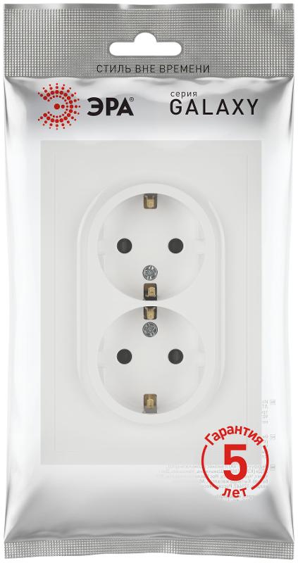 Розетка Galaxy 15-2104-08 с заземлением двойная 2X2P+E Schuko 16А-250В IP20 белый матовый | Б0070691 | ЭРА — миниатюра 2