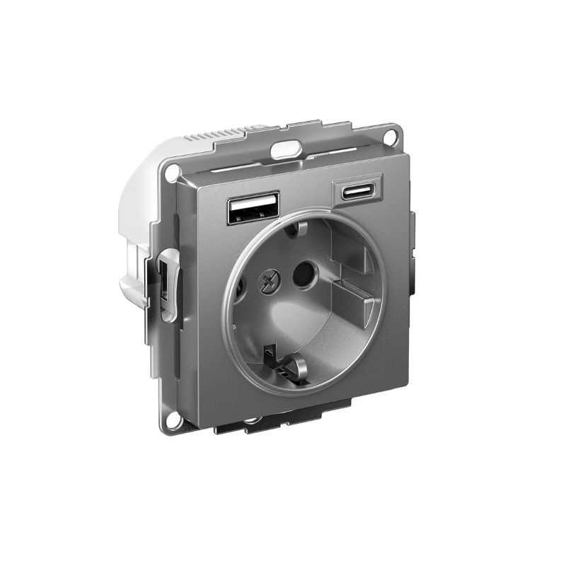 AtlasDesign Сталь Розетка 16А c 2 USB A+C, 5В/2,4А/3,0А, 2х5В/1,5А, механизм | ATN000932 | SE — Systeme Electric