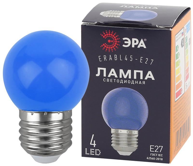 Лампы cветодиодные ERABL45-E27 LED Р45-1W-E27 (диод. шар син., 4SMD, 1W, E27, для белт-лайт) (10/100/6000) | Б0049573 | ЭРА — ЭРА (Энергия света)