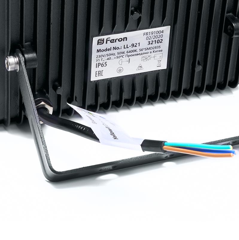 Прожектор светодиодный LL-921 2835 SMD 50W 6400K IP65 AC220V/50Hz, черный 167*198*28 мм | 32102 | FERON — миниатюра 3