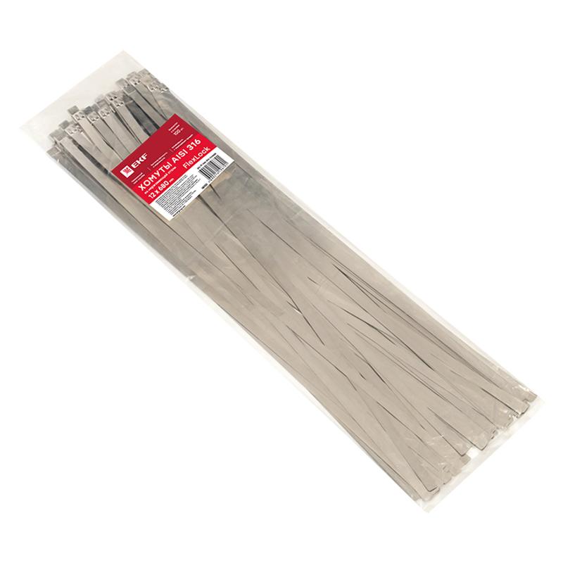 Хомут AISI 316 из нержавеющей стали, 12x680 (100 шт.) FlexLock PROxima|plc-fl-tss-316-12x680|EKF — миниатюра 3