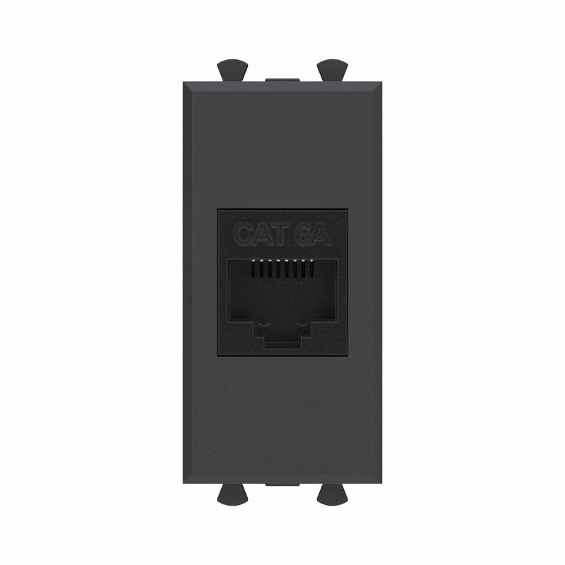 Компьютерная розетка RJ-45 без шторки модульная, кат.6А, Avanti, черный матовый, 1 модуль | 4412671 | DKC — DKC (ДКС)