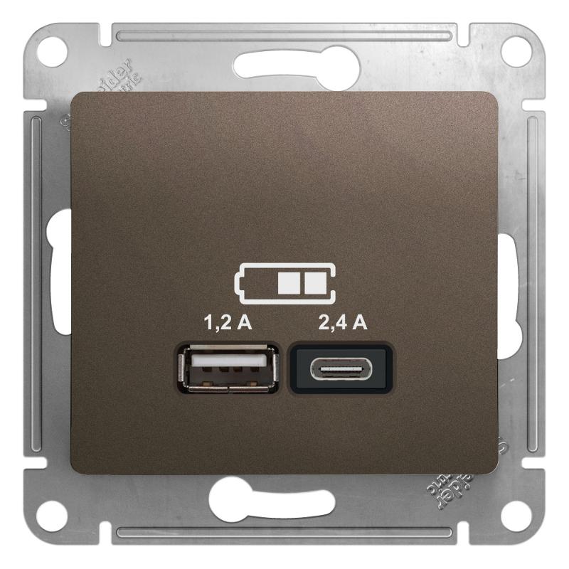 Glossa Шоколад USB Розетка A+С, 5В/2,4А, 2х5В/1,2 А, механизм | GSL000839 | SE — Systeme Electric
