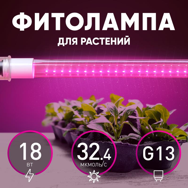 Лампа светодиодная Т8 фито для растений 18Вт G13 красно-синий спектр ЭРА FITO-18W-RB-Т8-G13-NL — миниатюра 2