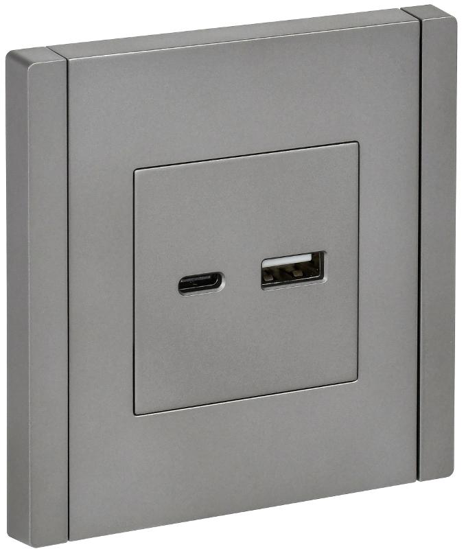 FORTE&PIANO Розетка USB A+C 18Вт FP551 сталь | FP-U22-018-K46 | IEK — IEK (ИЭК)