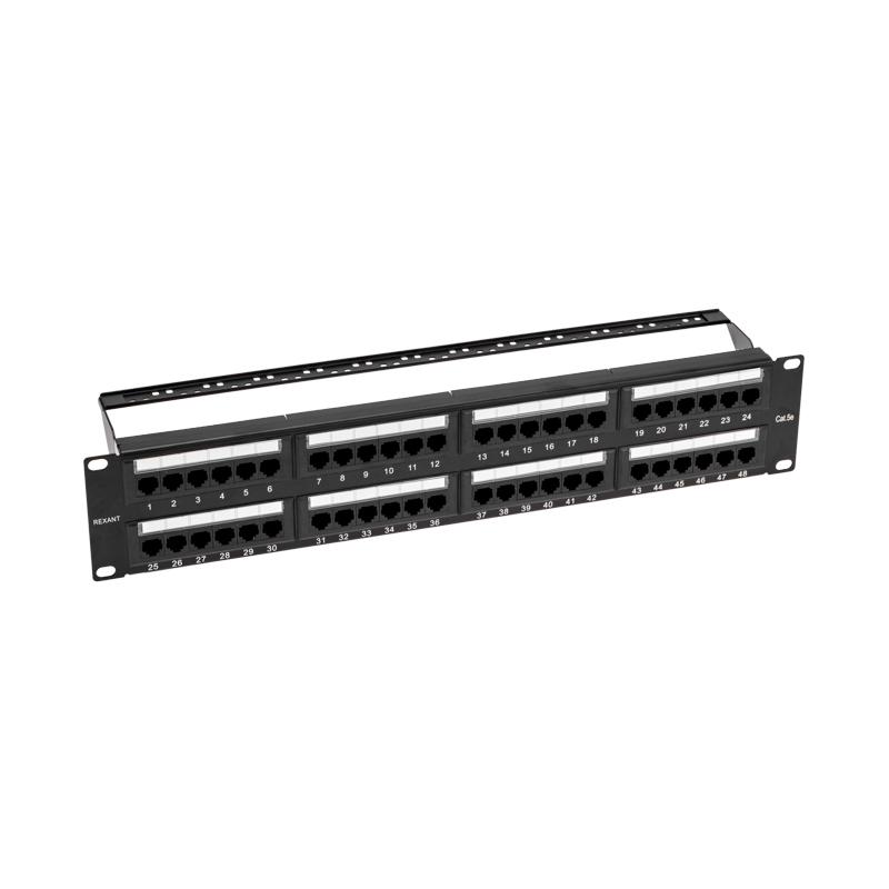 Панель коммутационная с кабельными органайзерами 19", 2U, 48 портов, U/UTP, RJ-45, CAT 5e REXANT PRO | 02-0032 | REXANT — REXANT