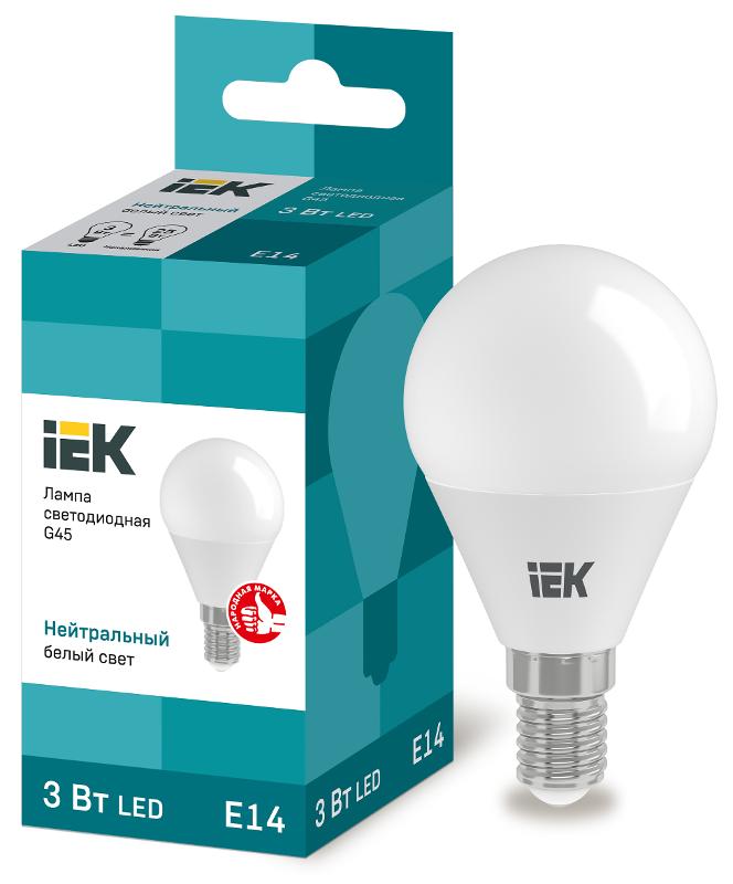 Лампа светодиодная LED 3Вт Е14 220В 4000К G45 шар | LLE-G45-3-230-40-E14 | IEK — миниатюра 1