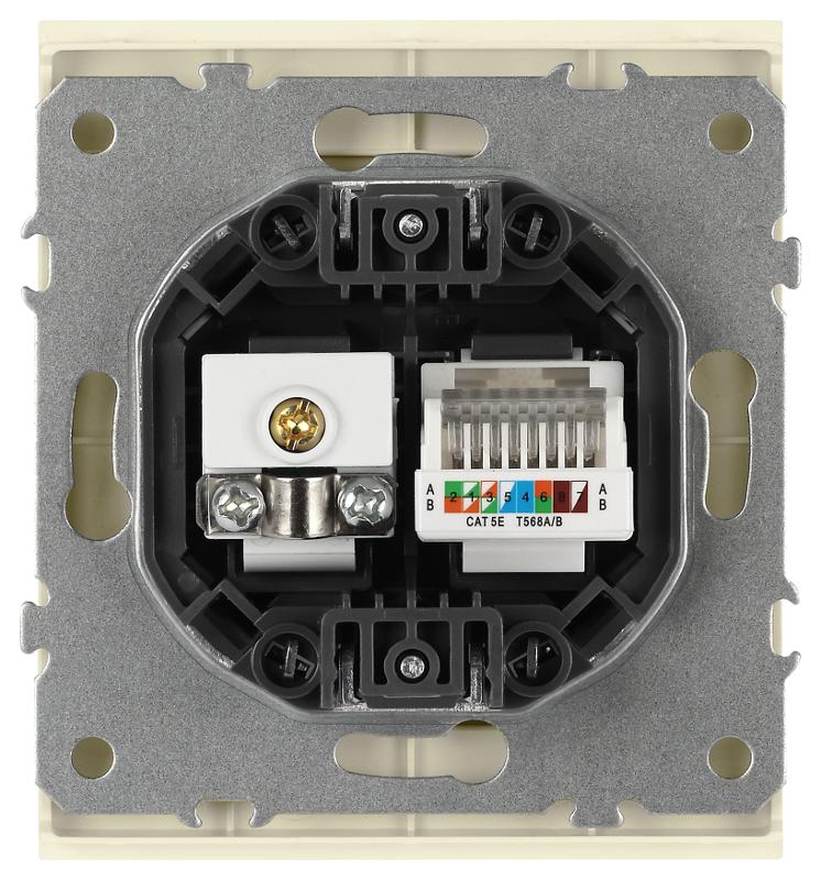 Розетка Arktik 16-3110-02 комбинированная RJ45+TV слоновая кость | Б0070495 | ЭРА — миниатюра 4