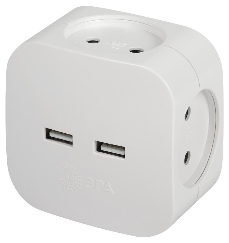 Разветвитель электрический ЭРА SP-4-USB-W на 4 розетки + 2xUSB 2400mA, без заземл 10А (белый)  | Б0049532 | ЭРА — ЭРА (Энергия света)