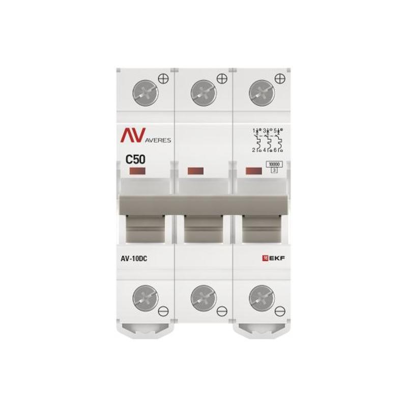 Выключатель автоматический AV-10 DC 3P 50A (C) 10kA  AVERES |mcb10-DC-3-50C-av| EKF — миниатюра 10