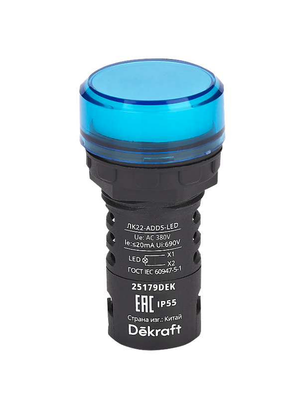 Лампа коммутационная ADDS D22 LED синий 380В AC ЛK-22 IP55 | 25179DEK | Dekraft — DEKraft