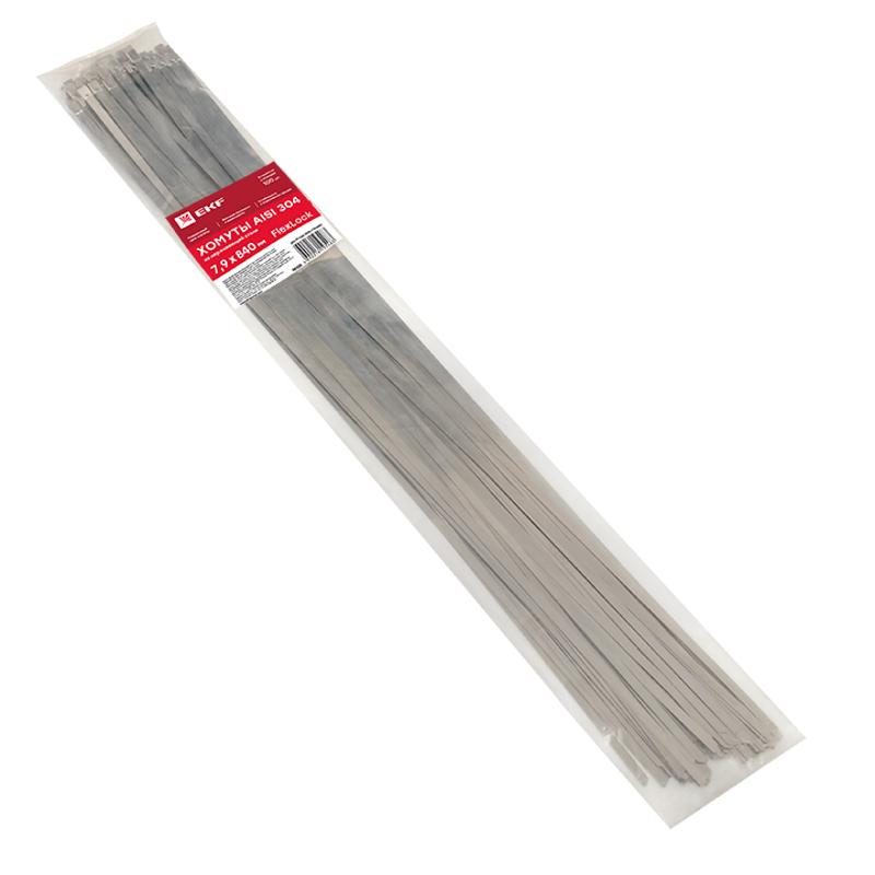 Хомут AISI 304 из нержавеющей стали, 7.9x840 (100 шт.) FlexLock PROxima|plc-fl-tss-304-7.9x840|EKF — миниатюра 3