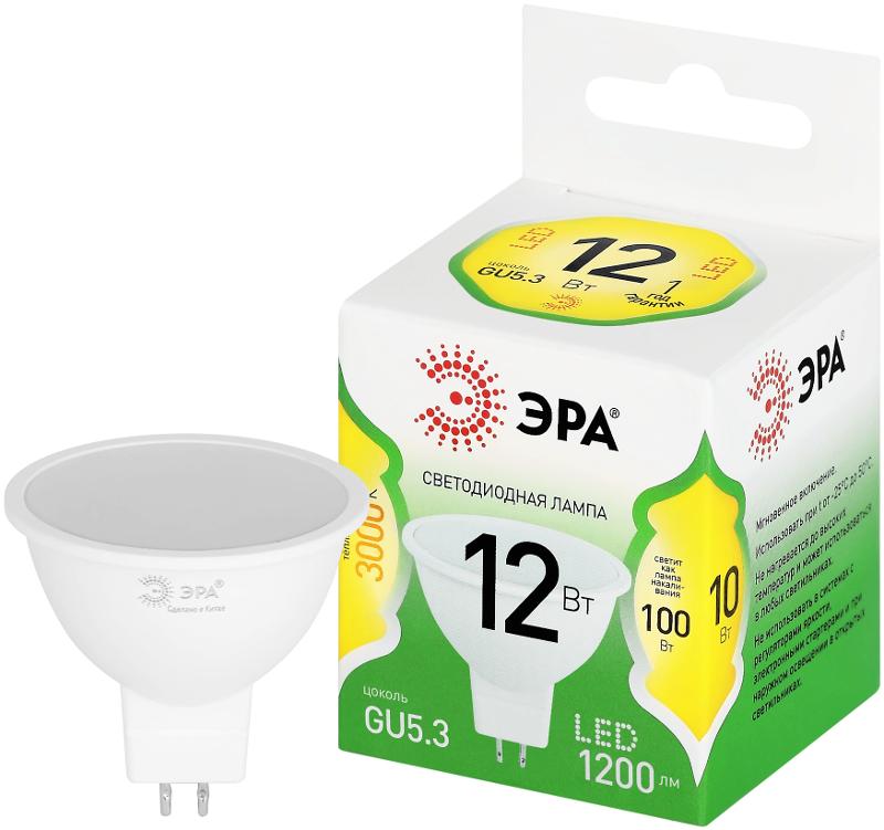 Лампа светодиодная  GREEN LINE LED MR16-12W-830-GU5.3 GL GU5.3 12 Вт софит теплый свет | Б0066978 | ЭРА — ЭРА (Энергия света)