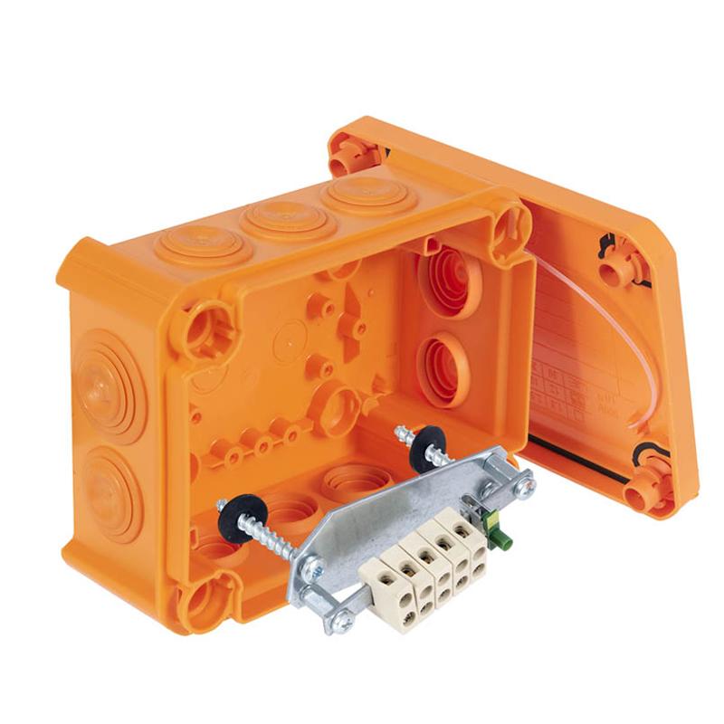 Коробка огнестойкая FireBox T100, 136х102х57 мм, IP66, 5+1 клемма, 4 мм², вводы d25x8,d32x2, вн.кр.. Тип: T 100 ED 4-5|7205513| OBO Bettermann — OBO Bettermann