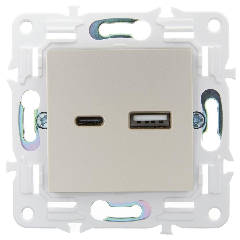 SKANDY Розетка USB A+C 18Вт SK-R13Sh шампань | SK-U22-018-K37 | IEK — миниатюра 2