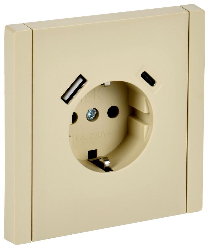 FORTE&PIANO Розетка с заземлением, со шторками в/к 16А USB A+C 18Вт FP447 ваниль | FP-R14-16-U22-018-K10 | IEK — IEK (ИЭК)