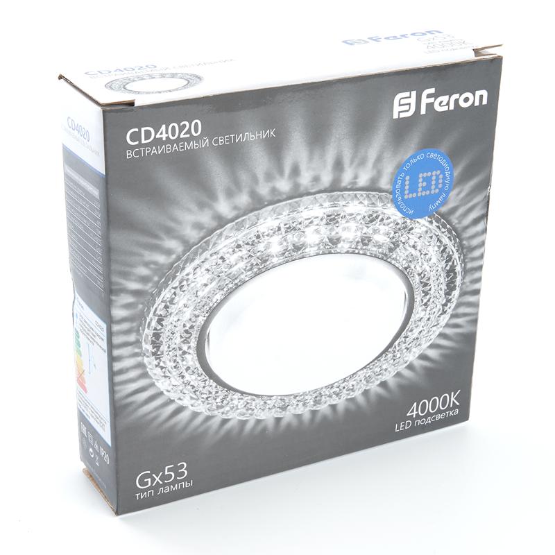 Светильник потолочный встраиваемый под лампу GX53 CD4020 20LED*2835 SMD 4000K, 15W GX53, без лампы, прозрачный, хром | 29473 | FERON — миниатюра 6