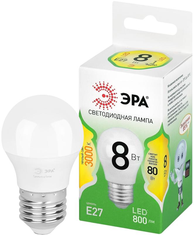 Лампа светодиодная  GREEN LINE LED P45-8W-830-E27 GL E27 8 Вт шар теплый свет | Б0067023 | ЭРА — ЭРА (Энергия света)