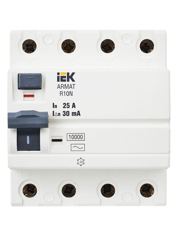 Выключатель дифференциальный (УЗО) R10N 4P 25А 30мА тип AC ARMAT | AR-R10N-4-025C030 | IEK — миниатюра 2