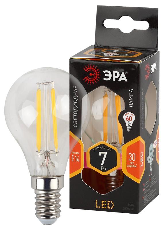 Лампа светодиодная LED филамент шар матовый F-LED P45-7W-827-E14 филамент 7Вт E14 2700К | Б0027946 | ЭРА — миниатюра 1