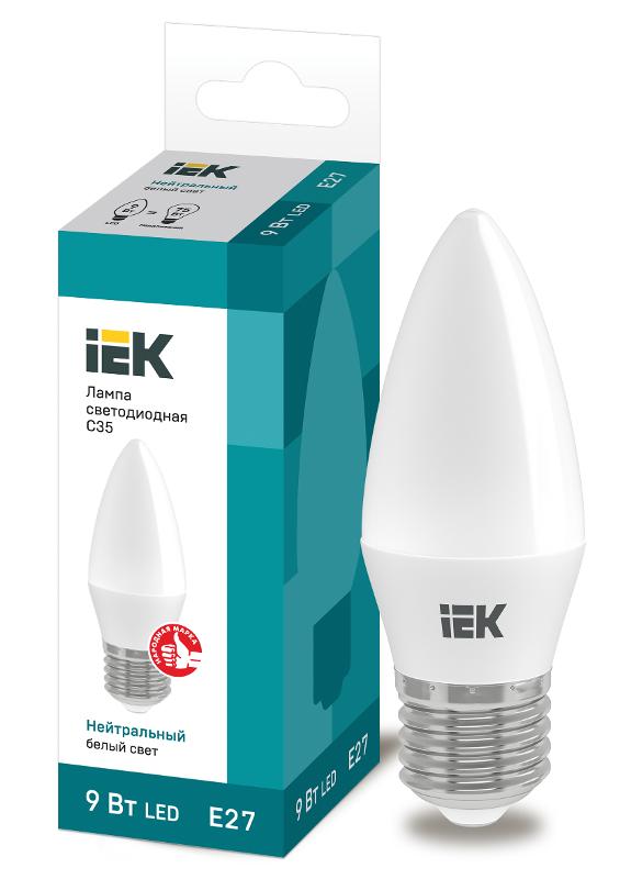 Лампа светодиодная LED 9Вт 230В 4000К E27 свеча | LLE-C35-9-230-40-E27 | IEK — IEK (ИЭК)
