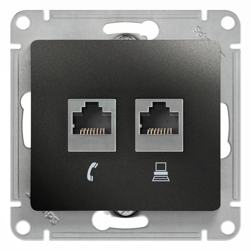 Glossa Антрацит Розетка 2-ая RJ11+RJ45, кат.5E | GSL000785 | SE — Systeme Electric