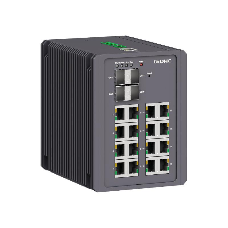 Промышленный управляемый коммутатор, 4×100Base-FX, 1000Base-X SFP слота: 16×10/100/1000Base-T(X) портов RJ45, конс. порт Mini USB, поддержка PROFINET, — DKC (ДКС)