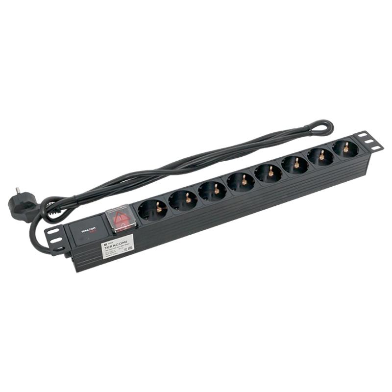 Блок розеток PDU TERACOM PRO 19" 1U 16А/250В 8 розеток Schuko 2 метра сечение 3x1,5 мм2 | TRP-HPD-LSP-16A-8SH-2MSH | EKF — миниатюра 5
