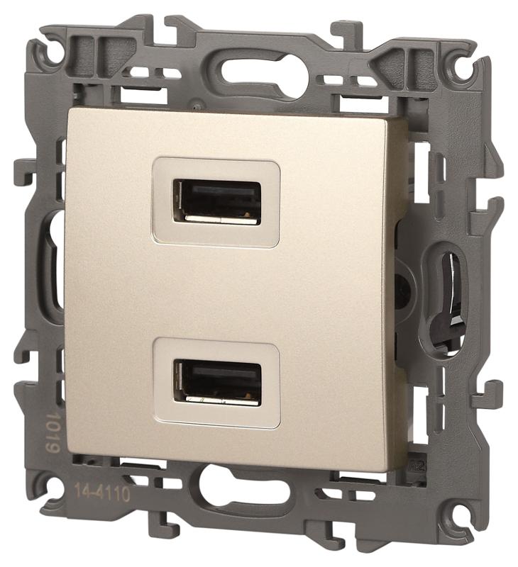 14-4110-04 Устройство зарядное USB, 230В/5В-2100мА, IP20, Эра Elegance, шампань | Б0034371 | ЭРА — миниатюра 5