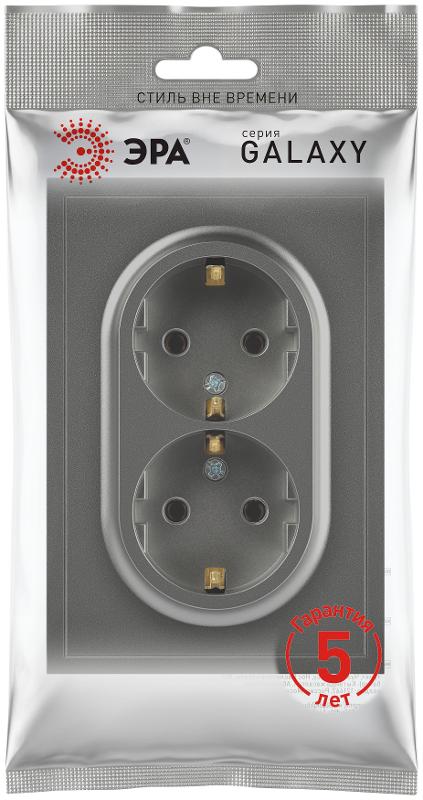 Розетка Galaxy 15-2104-06 с заземлением двойная 2X2P+E Schuko 16А-250В IP20 графит | Б0070687 | ЭРА — миниатюра 2