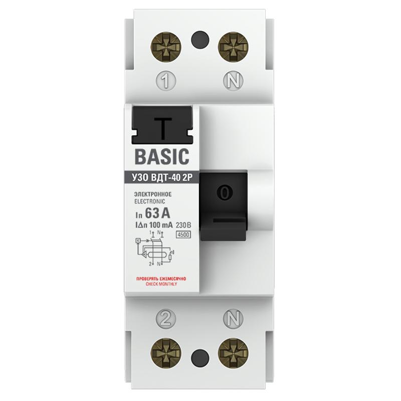 Выключатель дифференциальный (УЗО) ВД-40 2P 63А/100мА (электронное) Basic | elcb-2-63-100e-sim | EKF — миниатюра 2