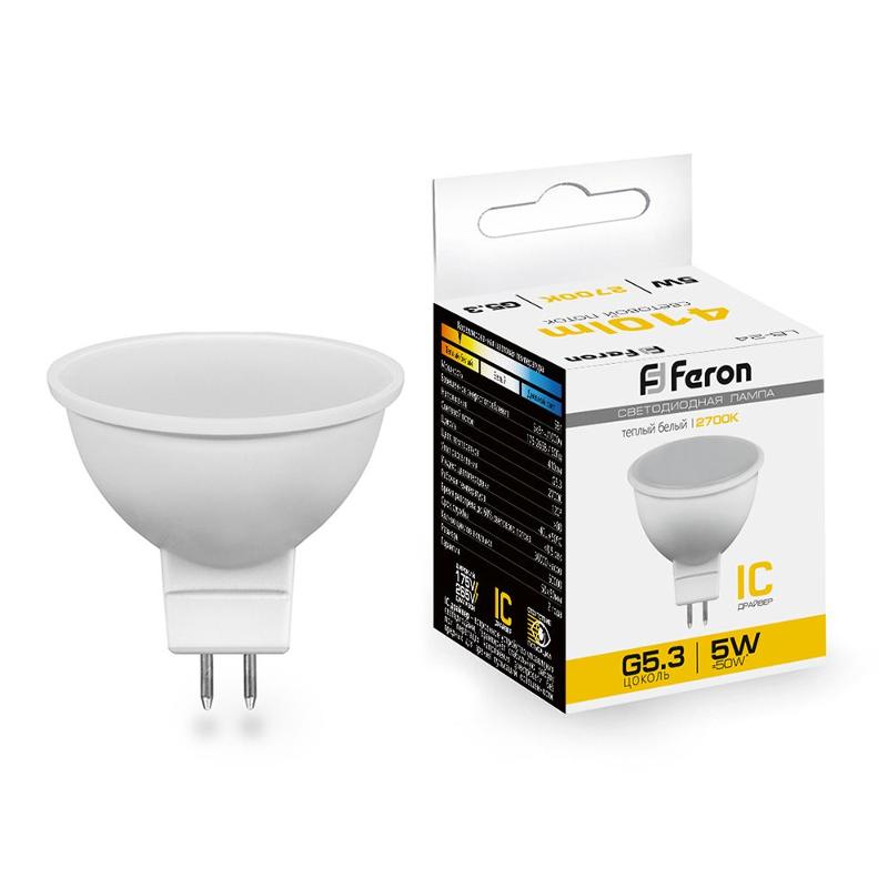 Лампа светодиодная LB-24 (5W) 230V G5.3 2700K MR16 | 25127 | FERON — миниатюра 1