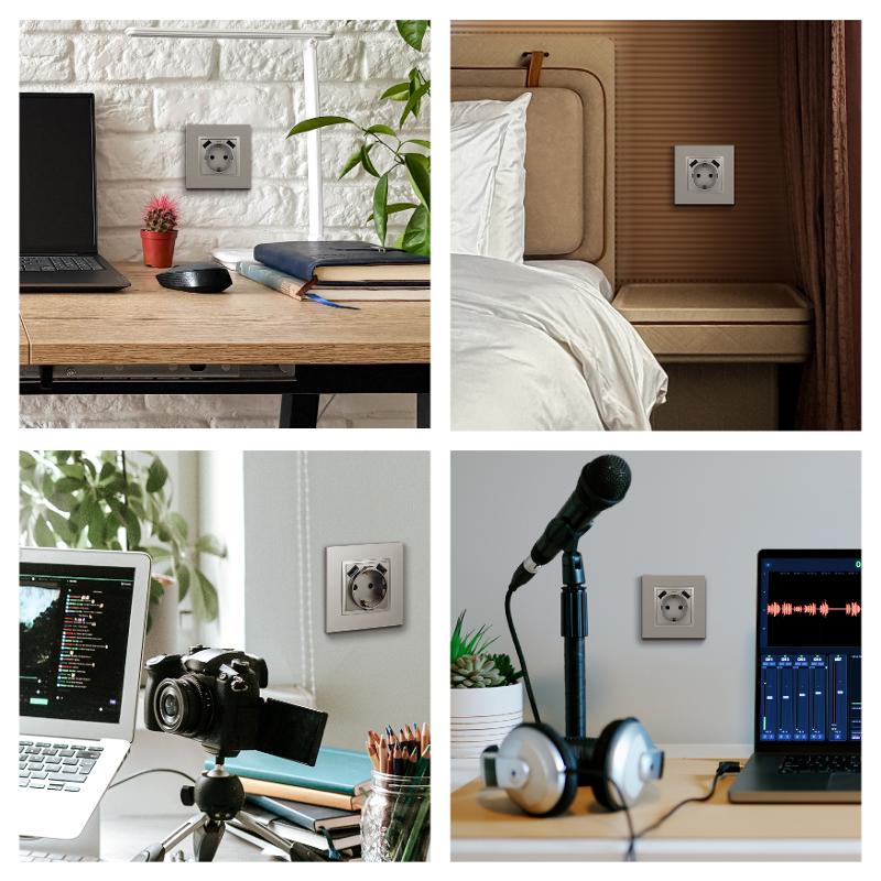 Розетка Elegance 14-4109-16 2P+E 16A-250В, штор. с 2xUSB 5В-3А, титан — миниатюра 4