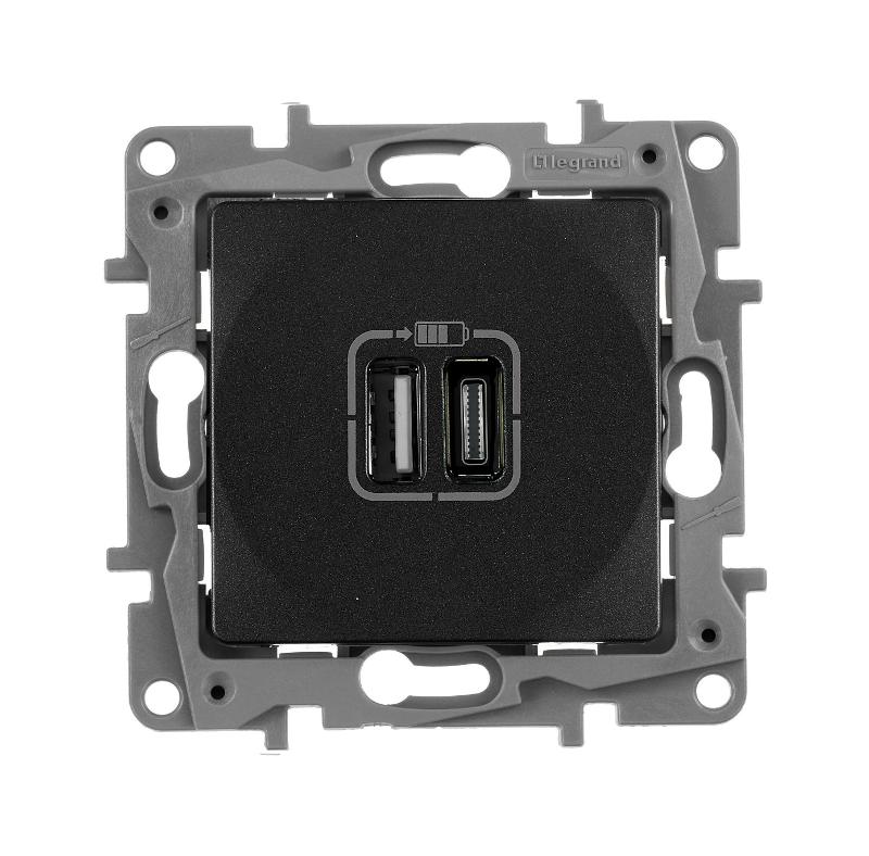 Зарядное устройство USB тип А / тип С - Legrand Etika - 3000мА 15Вт - антрацит | 672636 | Legrand — Legrand