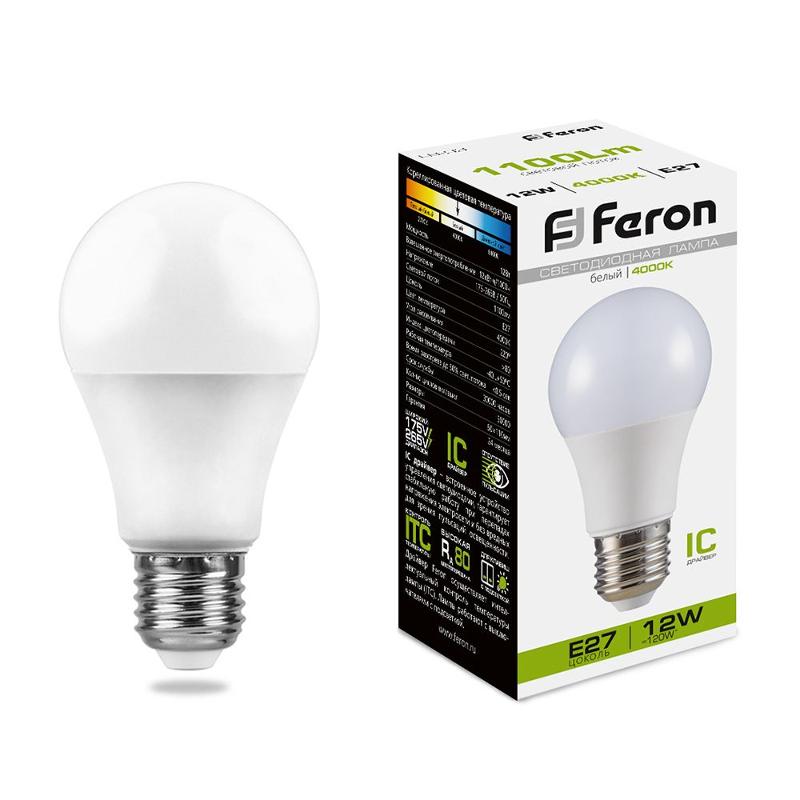 Лампа светодиодная LB-93 (12W) 230V E27 4000K A60 | 25487 | FERON — миниатюра 1