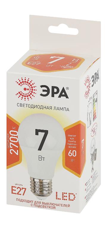 Лампа светодиодная LED A60-7W-827-E27 Лампы СВЕТОДИОДНЫЕ СТАНДАРТ ЭРА (диод, груша, 7Вт, тепл, E27) | Б0029819 | ЭРА — миниатюра 2