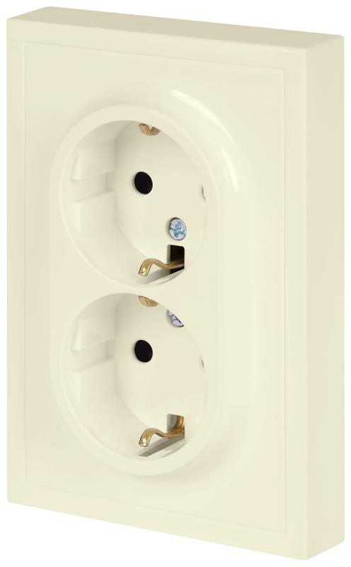 Розетка Galaxy 15-2104-02 с заземлением двойная 2X2P+E Schuko 16А-250В IP20 слоновая кость | Б0070679 | ЭРА — миниатюра 3
