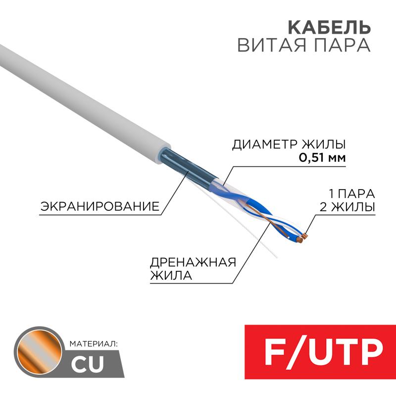 Кабель FTP  1PR  24AWG  CAT5e  305м | 01-0120 | REXANT — REXANT