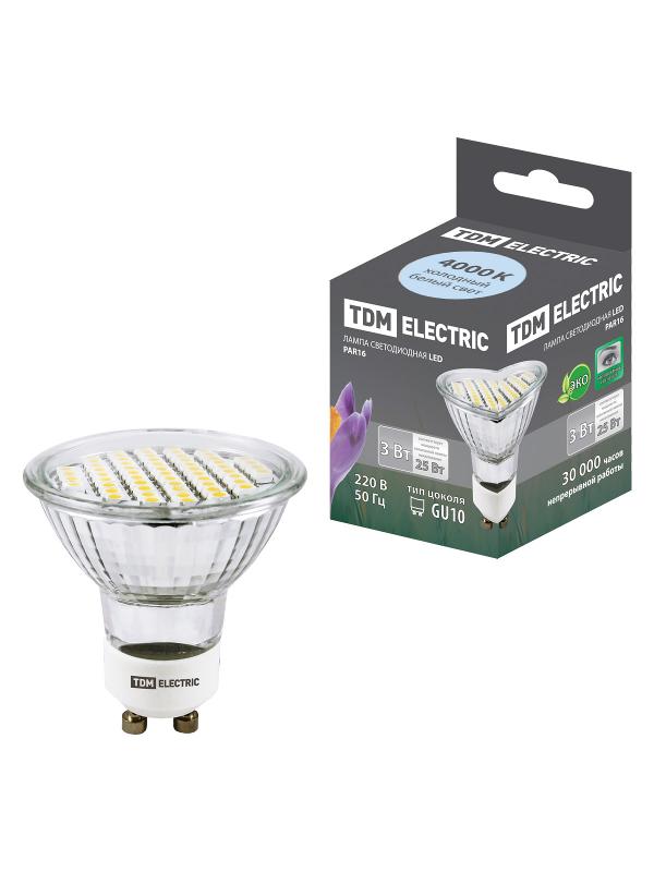Лампа светодиодная LED 3Вт GU10 220В 4000К PAR16 SMD отражатель (рефлектор) | SQ0340-0027 | TDM — TDM ELECTRIC