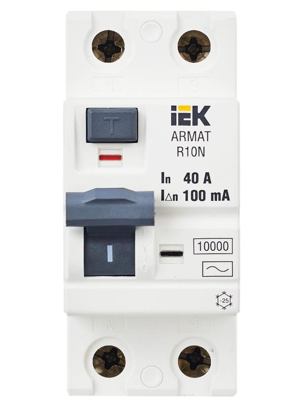 Выключатель дифференциальный (УЗО) R10N 2P 40А 100мА тип AC ARMAT | AR-R10N-2-040C100 | IEK — миниатюра 2