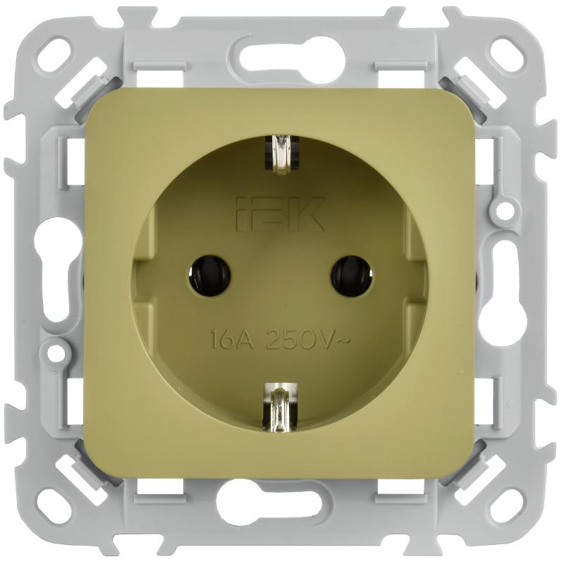 FLITE Розетка с заземлением без шторок быстрозажимные клеммы 16А РС11-1-ФлО оливковый | FI-R11-16-1-K26 | IEK — миниатюра 2