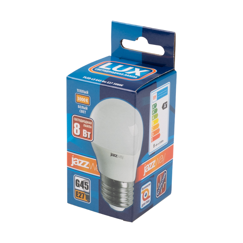 Лампа светодиодная (улучш. хар-ки) PLED-LX G45 8w E27 3000K   | .5028654 | Jazzway — Jazzway