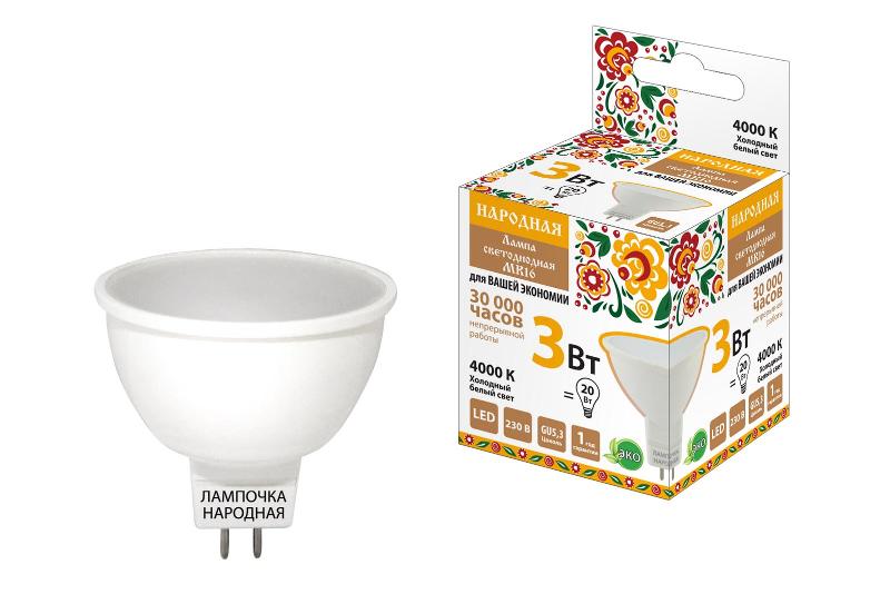 Лампа светодиодная LED 3Вт GU5.3 230В 4000К MR16 Народная отражатель (рефлектор) | SQ0340-0127 | TDM — TDM ELECTRIC